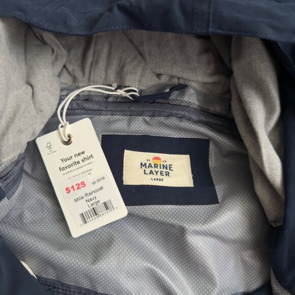 Marine Layer Milie Navy Blue Raincoat Hooded Lightweight Coat Large snap/zip New - Picture 4 of 16